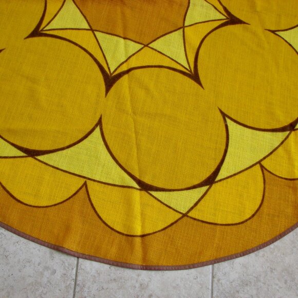 Vintage MCM 70s Round Tablecloth Orange Yellow Brown Geometric Pattern Germany - Picture 4 of 11